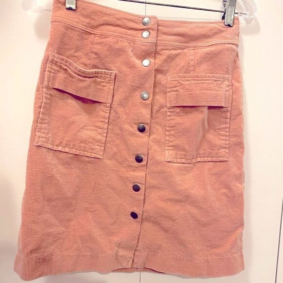 🌷 Tristan 🌷 Peach Coral Pink Corduroy Button Up Skirt - Picture 5 of 6